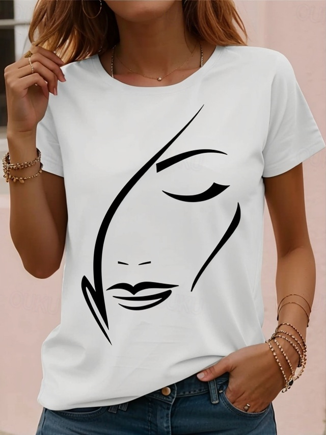  Women's T shirt Tee Black White Red Floral Short Sleeve Casual Daily Basic Round Neck Regular S