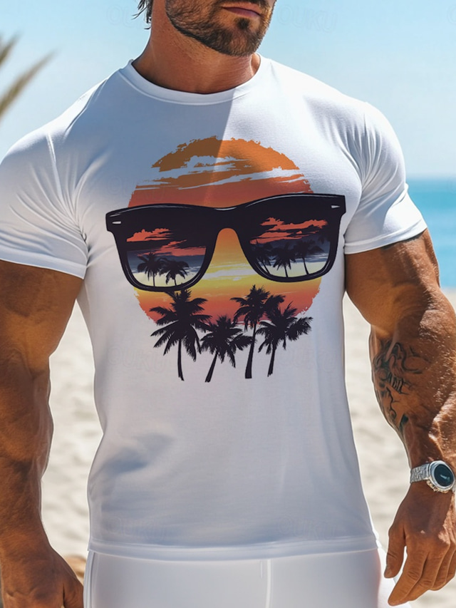  Men's Coconut Tree Tropical Funny Hawaiian T Shirt Tee Top 100% Cotton Short Sleeve Graphic Shirt White Comfortable Tee Vacation Street Fashion Designer Clothing