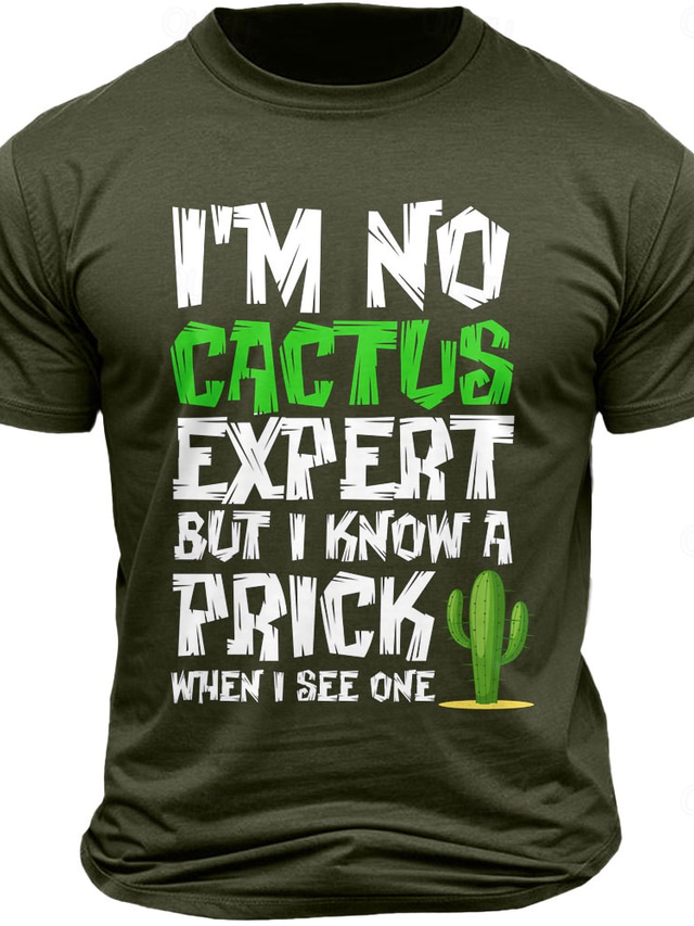  Men's Cactus Letter Printed Funny T Shirt Tee Top 100% Cotton Short Sleeve Graphic Shirt Black Army Green Dark Blue Comfortable Tee Vacation Street Fashion Designer Clothing