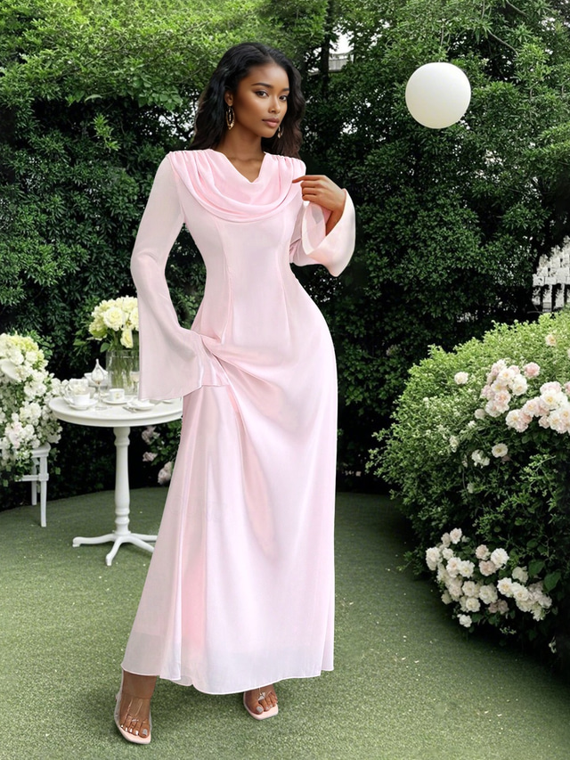  Mermaid / Trumpet Mother of the Bride Dress Elegant Jewel Neck Floor Length Chiffon Crepe 3/4 Length Sleeve with Solid Color 2025