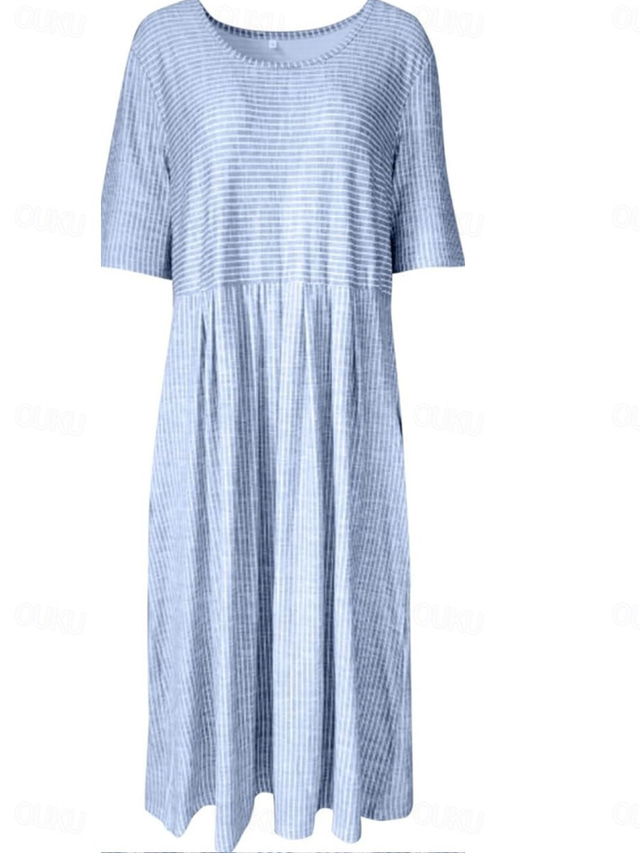  Dámské Midi šaty Volnočasové šaty Áčkové šaty Elegantní stylové Na běžné nošení Dovolená Denní Volný Proužek Krátký rukáv Tričkový Šedá Světle modrá Léto Jaro