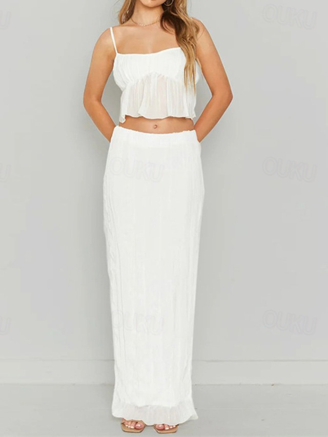  Women's Dress Set Casual Dress Skirt Set Slip Dress Elegant Fashion Plain Backless Maxi Dress Sleeveless Square Neck Outdoor Date Black White Yellow Summer Regular Fit
