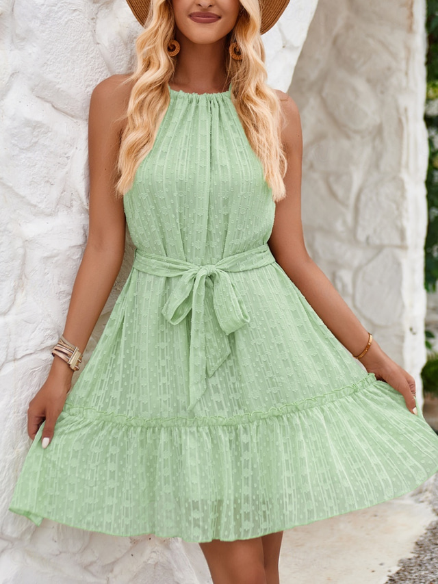  Femme Mini robe Robe casual Robe Trapèze mode basique Décontractées Vacances du quotidien Standard Plein Sans Manches Dos nu Vert Abricot Eté