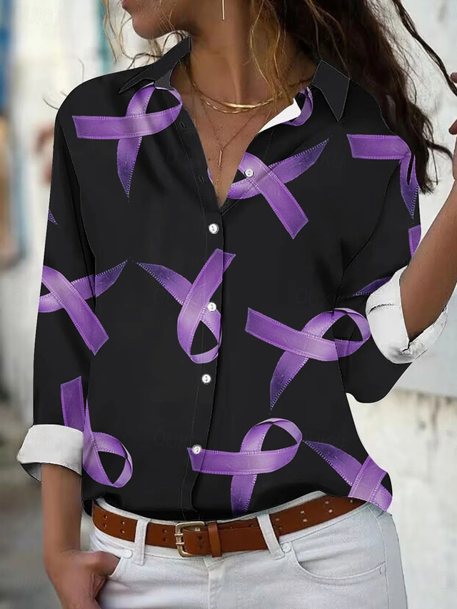  Valentine's Day Women's Shirt Geometric Casual Long Sleeve Shirt Collar Regular Tops Work Daily Buttons Print Purple Spring Fall Winter