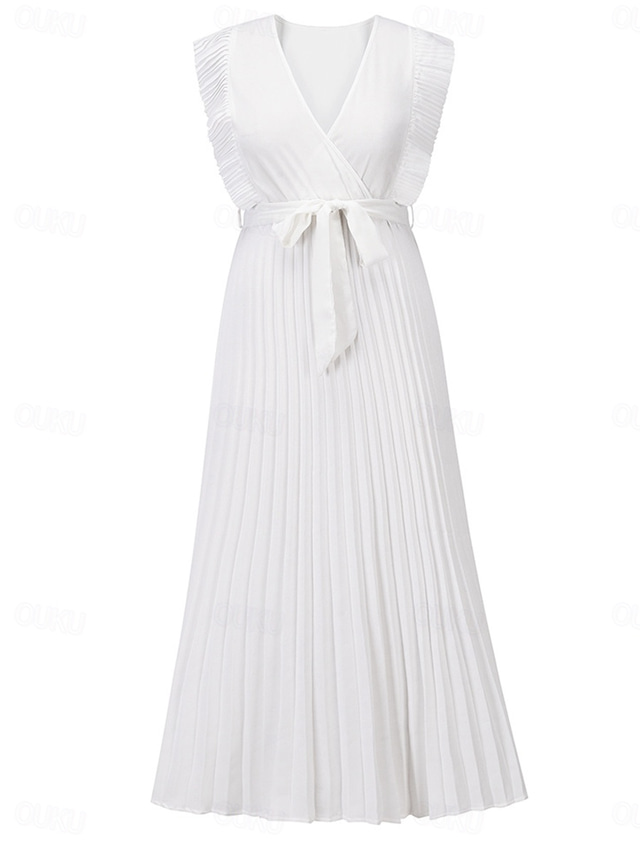  Women's Maxi Dress Cocktail Dress Wedding Guest Dress Chiffon Dress Stylish Basic Casual Vacation Daily Regular Fit Plain Sleeveless V Neck White Purple Summer