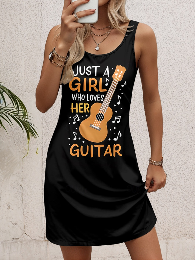  Women's Mini Dress  Petite Dress Sundress A Line Dress Tank Dress Vintage Stylish Casual Vacation Daily Holiday Loose Fit Graphic Letter Sleeveless Crew Neck Black Summer Spring