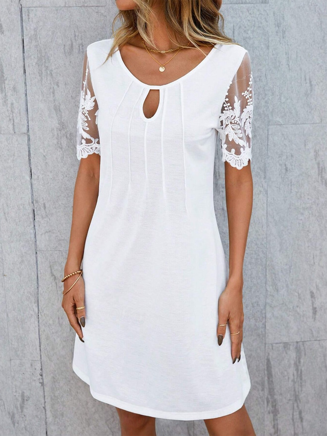  Women's Mini Dress White Dress Classic Casual Daily Loose Fit Short Sleeve Crew Neck White Summer