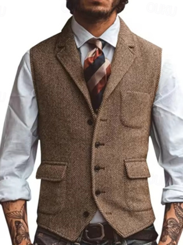  Ανδρικά Veste Gilet Διακοπές Καθημερινά Ημερομηνία Μοντέρνα Καθημερινό Άνοιξη & Χειμώνας Κουμπιά Τσέπη Πολυεστέρας Άνετο Σκέτο Μονόπετο Ενός Κουμπιού Πέτο Κανονικό Ασημί Σκούρο καφέ Μαύρο Σαμπανιζέ