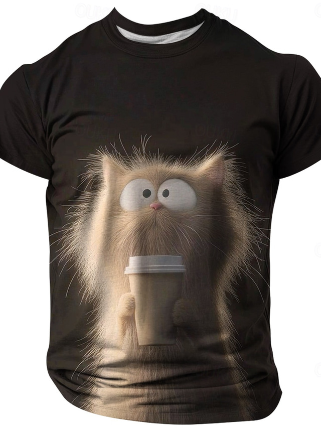  Herren Katze Lustig T Shirt Kurzarm T-Shirt 3D-Druck Rundhalsausschnitt Hemd Übertrieben Designer Party Festtage Schwarz Sommer Frühling Bekleidung S M L XL XXL XXXL