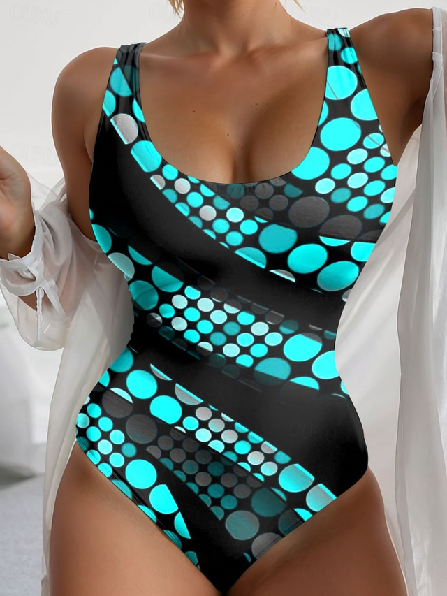  Maillots de bain pour femmes Maillot de bain une pièce Monokini dos nu Contrôle du ventre Taille haute Slim Vacances Vêtements de plage Imprimé géométrique en U sans manches