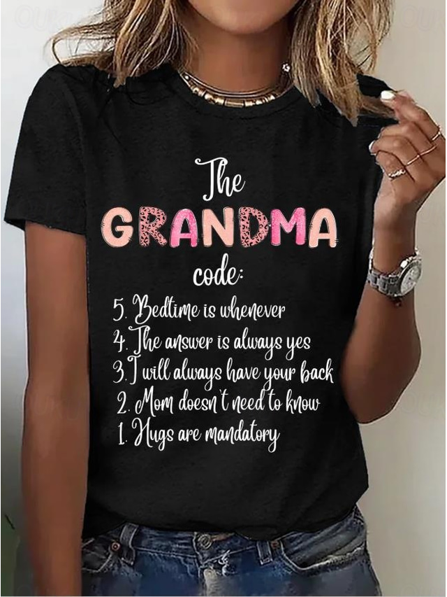  Damen T Shirt Baumwoll-Shirt Mutter Buchstabe Brautkleider schlicht Kurzarm Rundhalsausschnitt Normale Oberteile Täglich Ausgehen Wochenende Bedruckt Schwarz Weiß Sommer