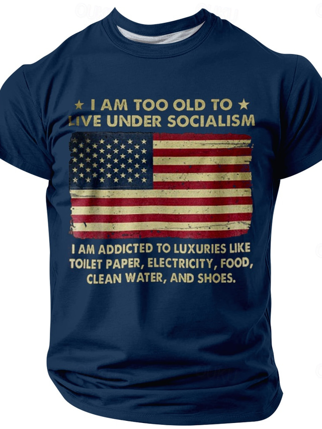  Veterans Day Men's Patriot Patriotic Veteran TOO OLD TO LIVE UNDER SOCIALISM US Flag T Shirt Short Sleeve T shirt 3D Print Crew Neck Shirt Daily Military Street Black Blue Green Summer Spring