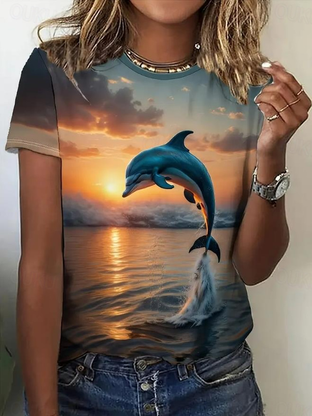  Women's T Shirt Rose Floral Graphic Elegant Vintage Fashion Short Sleeve Round Neck Regular Tops Daily Going out Weekend Print Light Brown Summer