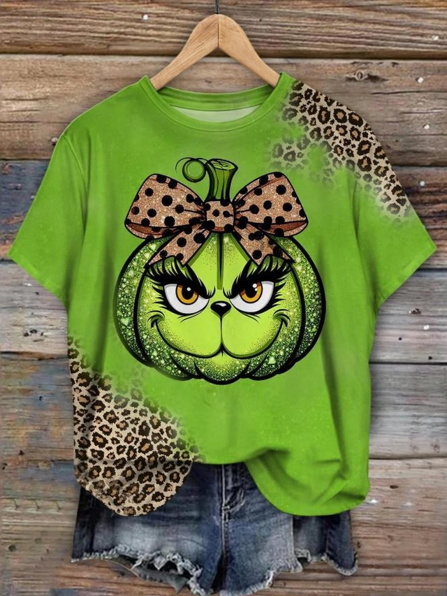  Carnival Women's T Shirt Animal Casual Short Sleeve Round Neck Regular Tops Daily Print Green Summer