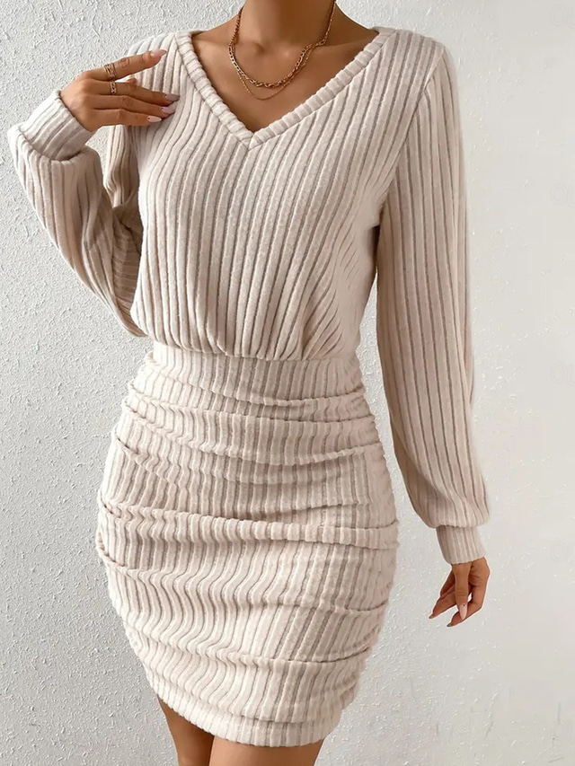  Women's Mini Dress Sweater Dress Summer Dress Solid Color Bandage Dress Birthday Cocktail Vacation Daily Regular Fit Plain Sleeveless V Neck Black Apricot Summer