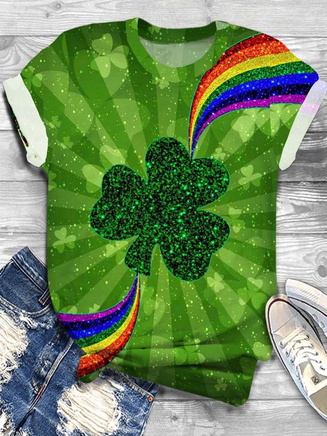  Women's T Shirt Graphic Elegant Vintage Fashion Short Sleeve Round Neck Regular Tops Daily Going out Weekend Print Grass Green Dark Green Summer
