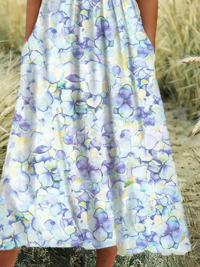  Women's Mini Dress Petite Dress T Shirt Dress Tee Dress A Line Dress Summer Dress Vacation Stylish Casual Vacation Daily Regular Fit Floral Graphic Short Sleeve Crew Neck Light Blue