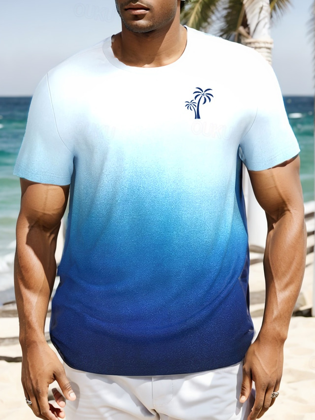  男性用 オンブル' ココヤシ Tシャツ 半袖 Tシャツ 3Dプリント クルーネック シャツ トロピカル風 ハワイアン バケーション ストリート 日常 ブルー 夏 春 衣類 S M L XL XXL XXXL