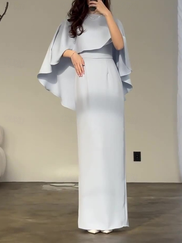  Pentru femei Rochie Lunga Rochie Maxi Rochie teacă Elegant Stilat Nuntă Petrecere Logodnă Fit regulat Culoare solidă Manșon scurt Stil Nautic Albastru celest Vară Primăvară Toamnă Iarnă