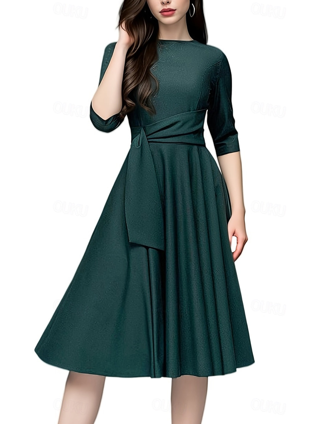 Pentru femei Rochii Midi Rochie de epoca Elegant Epocă Fit regulat Lungime Manșon 3/4 Stil Nautic Bleumarin Verde Închis Primăvară Toamnă