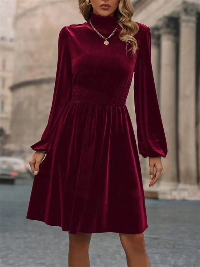  Women's Mini Dress Corset Dress A Line Dress Work Dresses Elegant Cocktail Vacation Work Daily Regular Fit Plain Long Sleeve Stand Collar Black Wine Green Summer