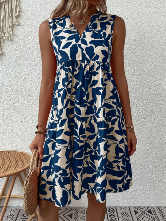  Women's Mini Dress A Line Dress Stylish Sexy Regular Fit Floral Sleeveless V Neck Black Navy Blue Orange Green Summer Spring