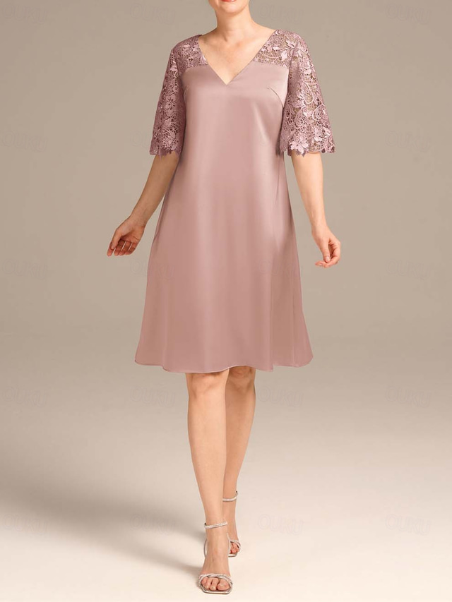  Rochie A-Line Mama Miresei Rochie Elegantă Vintage Simplă Decolteu în V Lungime Ceai Dantelă Mâneci Pe Jumătate cu Dantelă