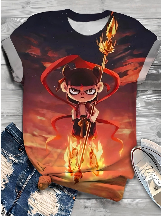  Women's T Shirt Graphic Cartoon Vintage Fashion Stylish Short Sleeve Round Neck Regular Tops Daily Going out Weekend Print Maroon Summer