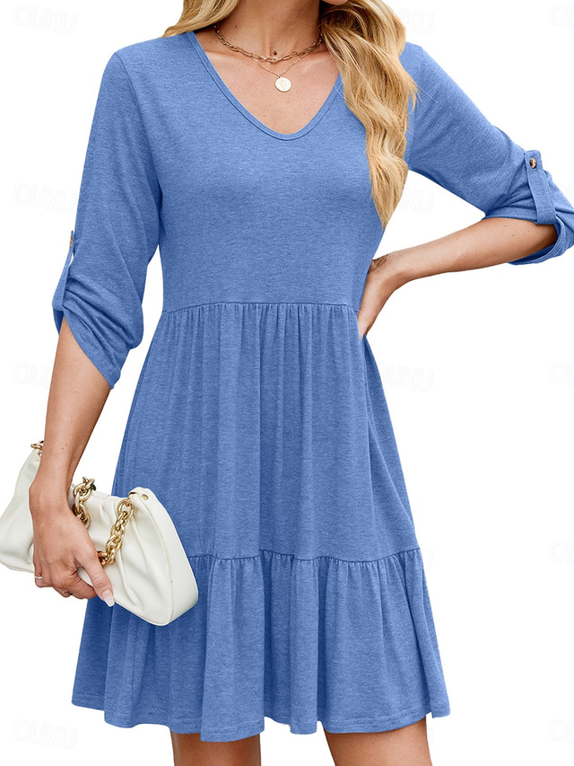  Women's Mini Dress T Shirt Dress Tee Dress A Line Dress Solid Color Athletic Dress Casual Vacation Daily Regular Fit Plain Sleeveless V Neck Black Wine Sky Blue Dark Green Summer