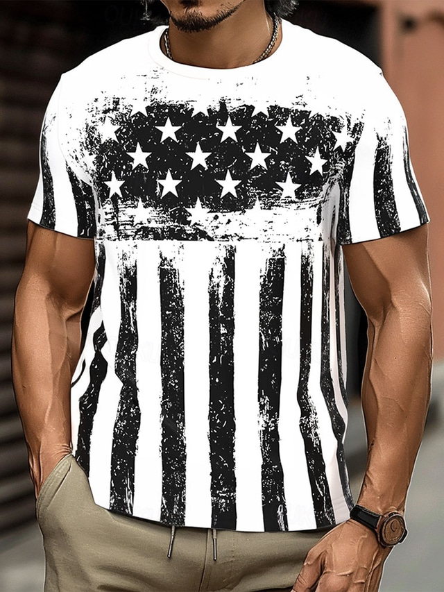  Men's American US Flag T Shirt Short Sleeve T shirt 3D Print Crew Neck Shirt Daily Military Street Daily White Summer Spring Clothing Apparel S M L XL XXL XXXL
