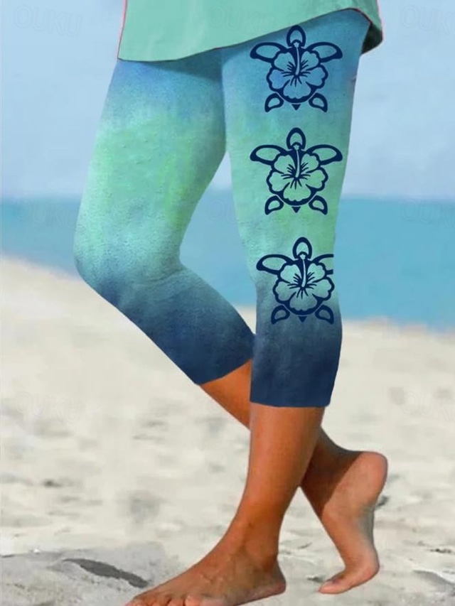  Damleggings Capri-byxor Hög elasticitet Mode Streetwear Hel längd Hög midja Grafisk Tryckning Termisk Varm Andningsbar Mjuk Utomhus Daglig Äppelgrön Fall Vinter Regular Fit