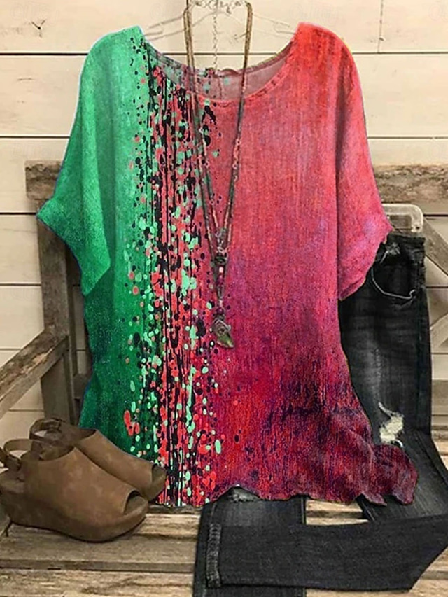  Women's Blouse Floral Casual Half Sleeve Crew Neck Regular Tops Work Daily Print Red Purple Orange Green Spring Fall Winter