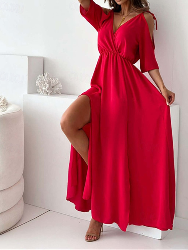  Women's Long Dress Maxi Dress Casual Dress Swing Dress Summer Dress Fashion Outdoor Holiday Date Regular Fit Plain Sleeveless V Neck Black Pink Red Summer Spring