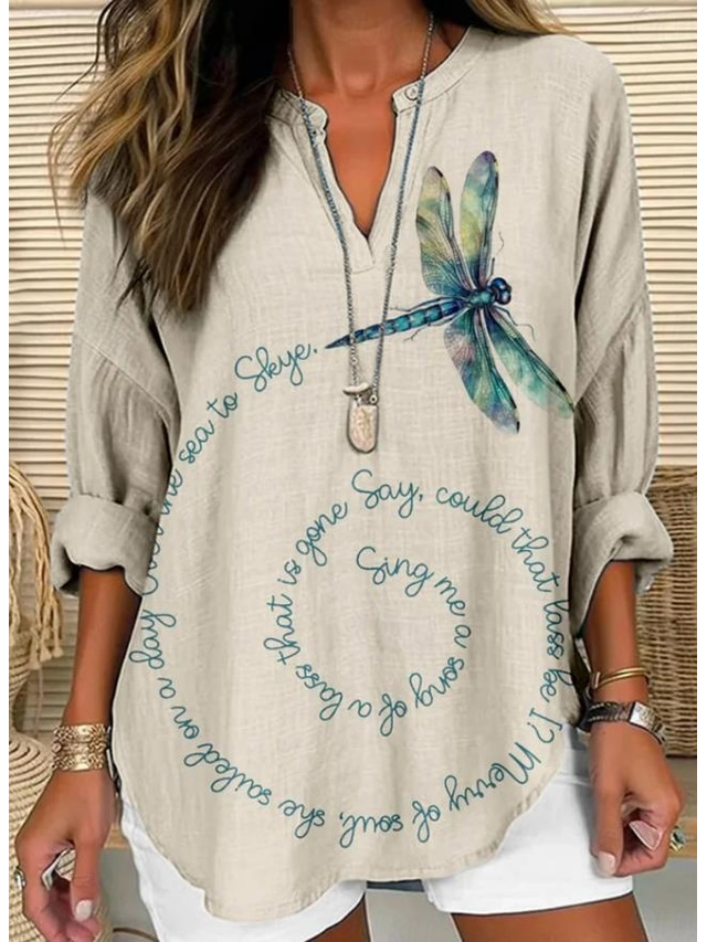 Dames Blouse Grafisch Dier Vintage Tropisch Hawaïaans Lange Mouwen V-hals Reguliere Tops Dagelijks Vakantie Strandkleding Print Beige Zomer Lente