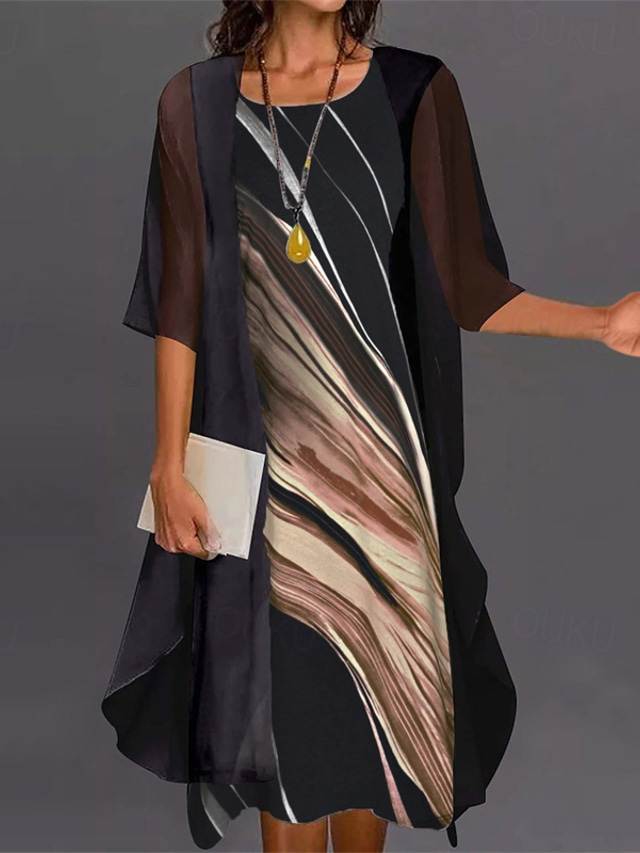  Women's Fashion Streetwear Skirt Sets Half Sleeve Crew Neck Gradient Print Daily Wear Date Black Blue Beige Spring Regular Fit