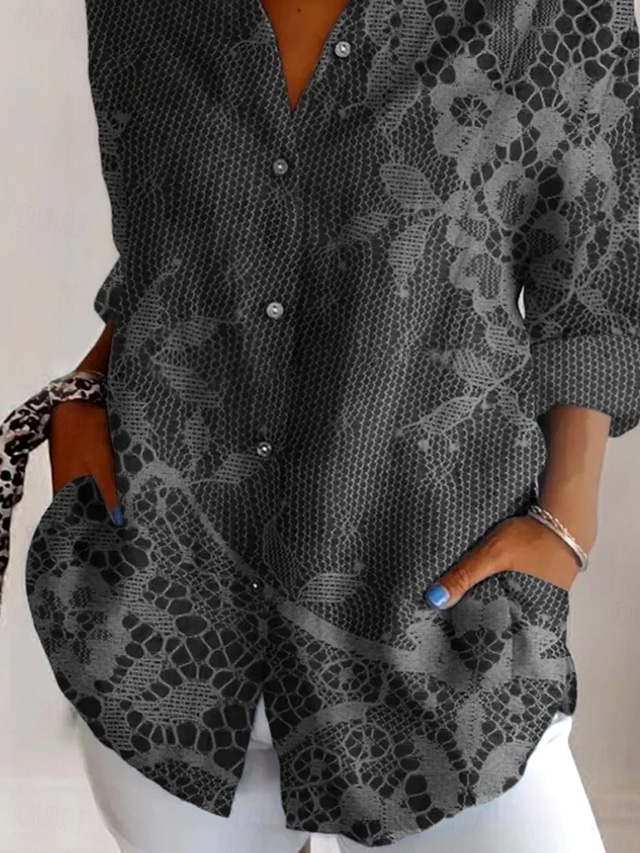 Women's Shirt 3D Print Floral Graphic Daily Stylish Retro Vintage Long Sleeve Shirt Collar Regular Tops Daily Holiday Going out Buttons Black Summer Spring