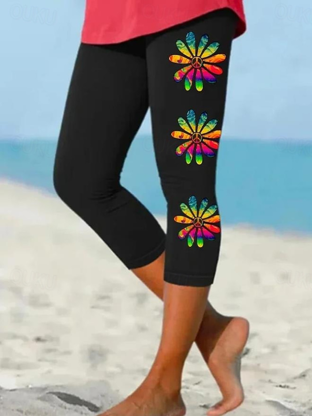  Women's Leggings Capri Pants High Elasticity Fashion Streetwear Full Length High Waist Graphic Plaid Pattern Printing Thermal Warm Breathable Soft  Outdoor Daily Black Grey Summer Spring Regular Fit