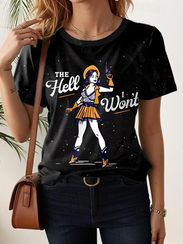  Damen T Shirt Graphic Brautkleider schlicht Kurzarm Rundhalsausschnitt Normale Oberteile Täglich Bedruckt Schwarz und Grau Sommer