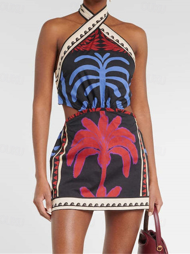  Women's Mini Dress Petite Dress Casual Dress Sexy Dress Summer Dress Boho Dress Fashion Outdoor Holiday Date Regular Fit Geometric Sleeveless Halter Neck Blue Summer Spring