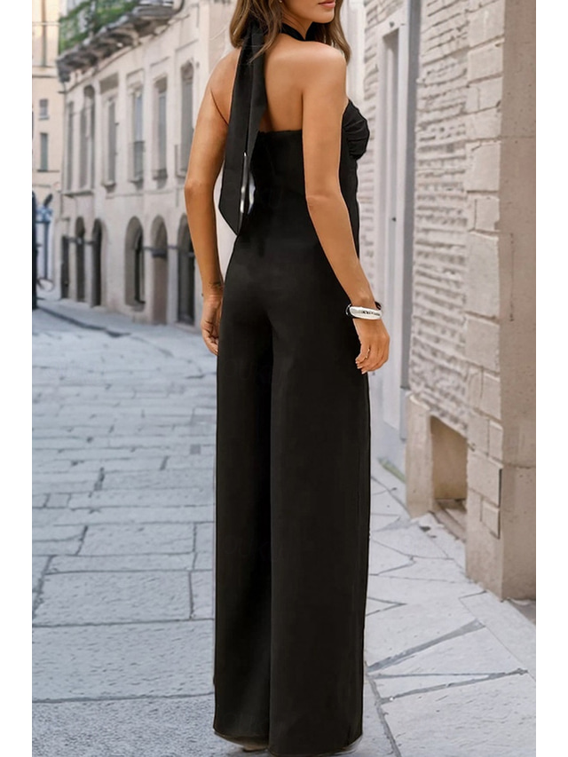  Women's Normal Jumpsuit Elegant Solid Color Sleeveless Halter Neck Backless Party Regular Fit Black White Red Summer