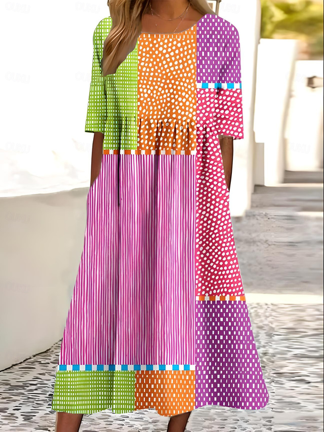  Pentru femei Rochii Midi Rochie de Vară Rochie de vară Rochie Slip Vacanță Casual Stiluri de Plajă Zi de Naștere Zilnic Ieșire Potrivire Largă Grafic Manșon scurt Stil Nautic Roz Îmbujorat Vară