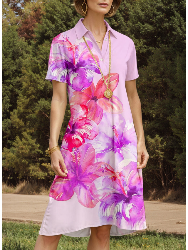  abito midi da donna abito camicia abito linea a vacanza casual quotidiano appuntamento vestibilità ampia floreale grafico manica corta colletto camicia rosa blu viola estate primavera