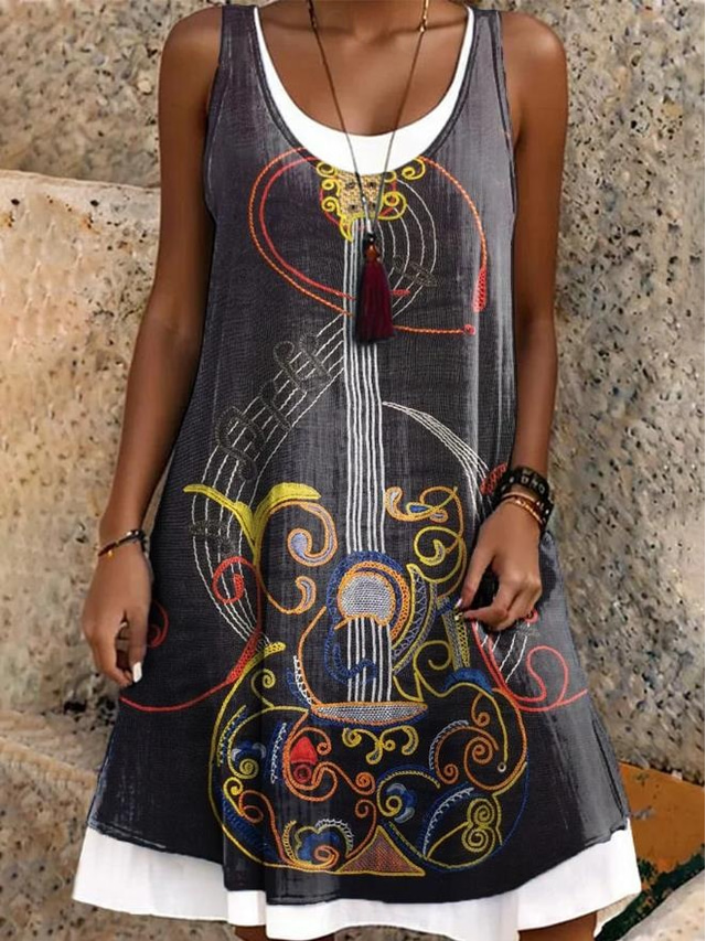  Mujer Mini vestido Vestido estilo camiseta Vestido de verano Vestido de una línea Vacaciones Fiesta Vacaciones Holgado Graphic Sin Mangas Escote en U Blanco Gris Oscuro Verano Primavera
