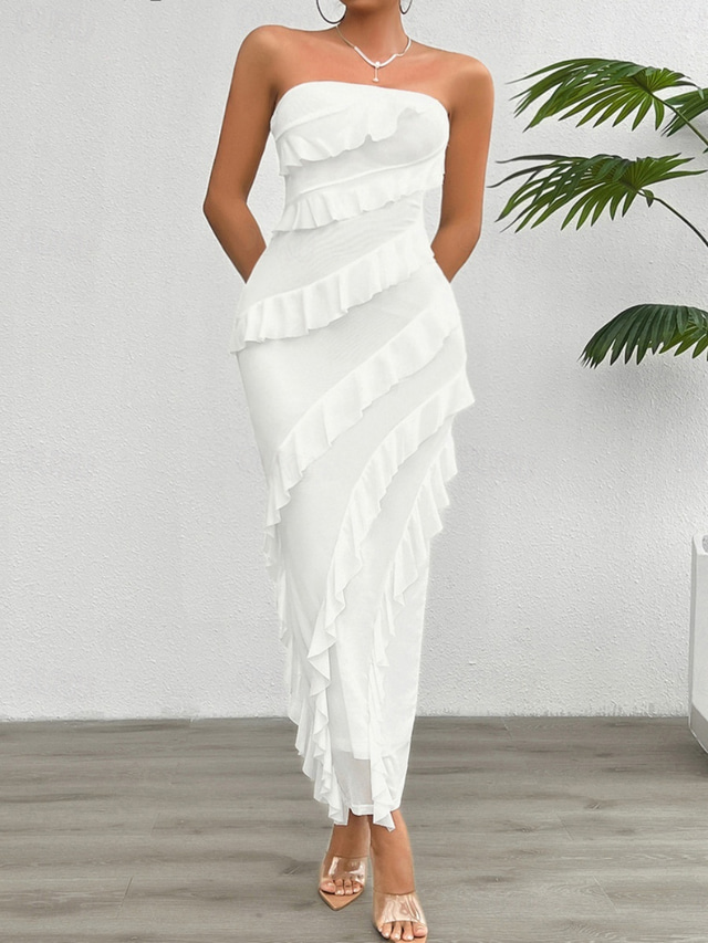  Women's Long Dress Maxi Dress White Dress Prom Dress Party Dress Cocktail Dress Fashion Modern Festival Dress Wedding Party Special Occasion Regular Fit Plain Sleeveless Strapless White Pink Blue
