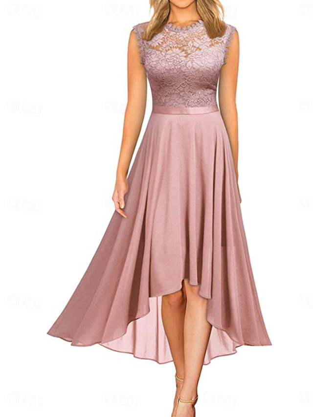  Robe de la mère de la mariée robe invitée de mariage élégante décontractée col rond longueur de sol en polyester sans manches avec dentelle
