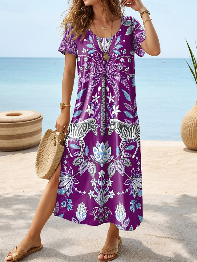 Damskie Sukienka midi Sukienka letnia Sukienka A line Urlop Codzienny Boho Motylkowy Urlop Plaża Regularny Graficzny Geometryczny W Tureckie Wzory Krótki rękaw Wycięcie pod szyją Jasnoniebieski
