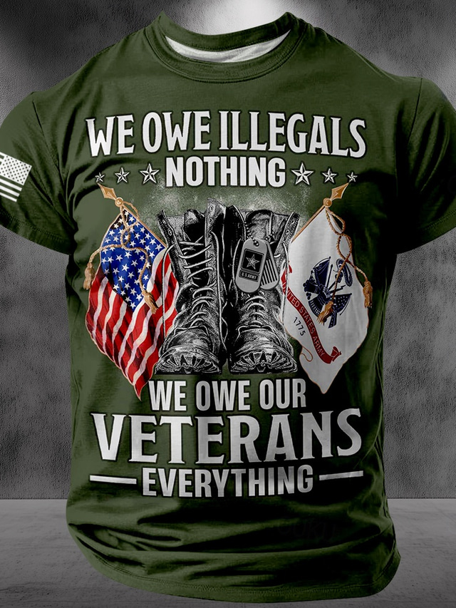  Veteranens dag Herre Amerikansk amerikansk flagg T skjorte Kortermet T skjorte 3D-utskrift Crew-hals Skjorte Daglig Militær Gate Daglig Rød Blå Grønn Sommer Vår Klær S M L XL XXL XXXL