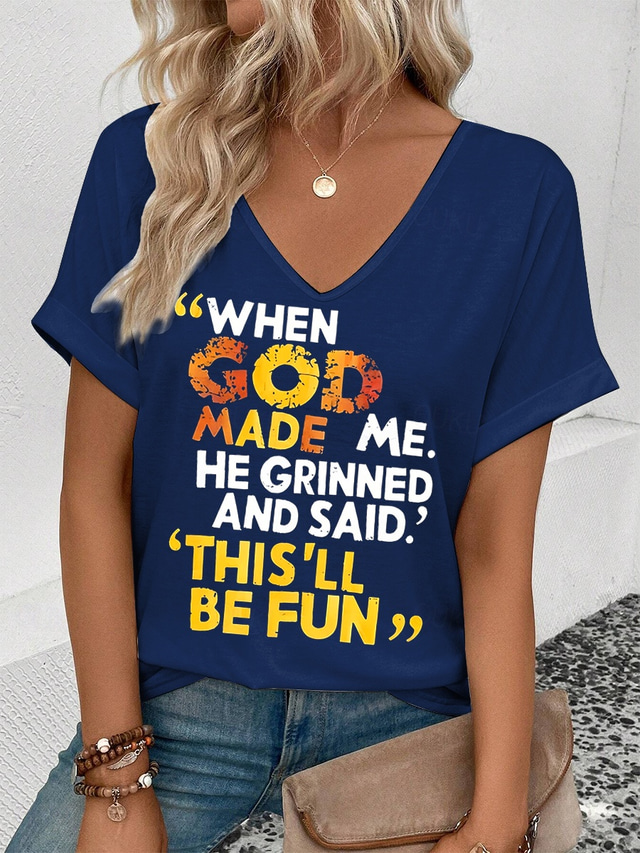  Music Festival Women's T Shirt Graphic Letter Casual Short Sleeve V Neck Regular Tops Daily Weekend Print Black Pink Blue Summer