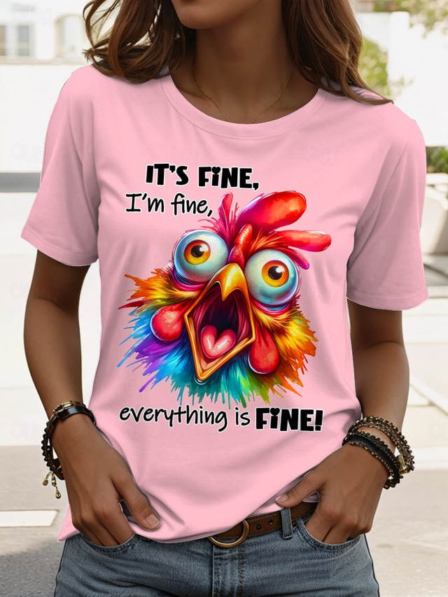  Women's T Shirt Graphic Animal Letter Stylish Casual Short Sleeve Crew Neck Regular Tops Daily Weekend Print Pink Blue off-white Summer Spring