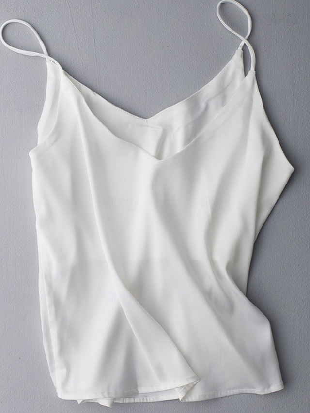  Women's Camisole Tank Top Solid Color Stylish Casual Sleeveless V Neck Regular Tops Daily Patchwork Black White Pink Wine Beige Summer Spring
